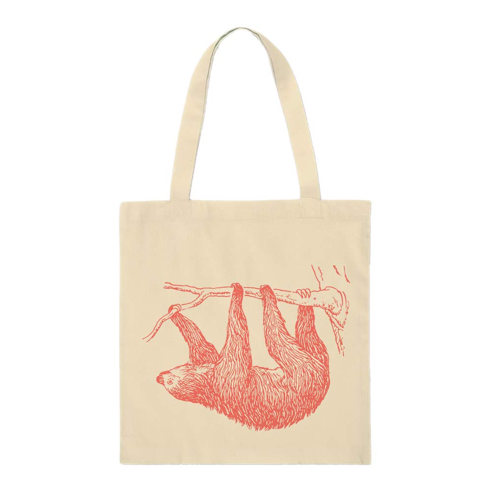 Funny Animal Art print themed Eco-Friendly Tote Bag for Animal Lovers-Cotton Shopping Bag. (Sloth)