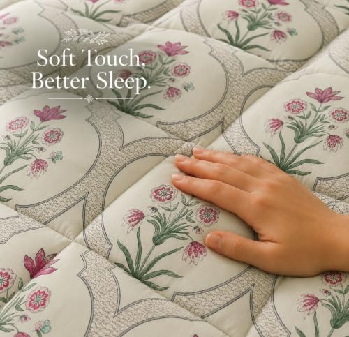 Image of HOMEKART 220 GSM Reversible Microfiber AC Comforter /Duvets for Mild Winter | All Season Single Size 3 Layered Quilted Blanket for Single Bed (230 cm x 150 cm,Rose Pink)