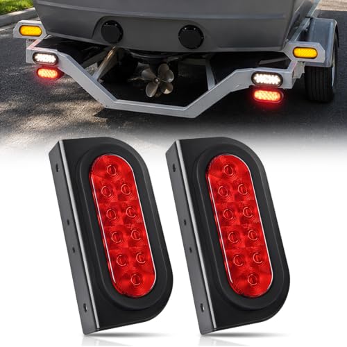 Image of Nilight 6 inch Oval Trailer Tail Light 2PCS Red w /Mounting Brackets
