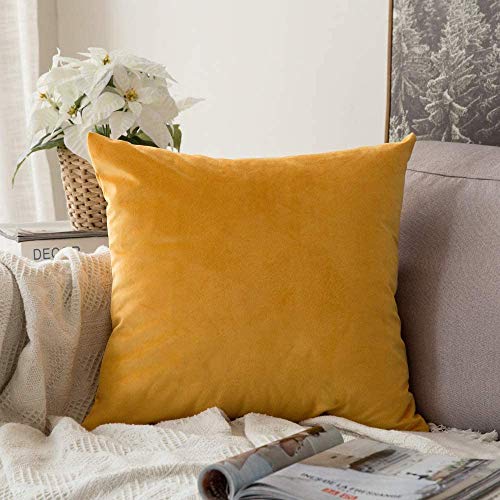 Image of Khooti Velvet Cushion Cover Pack of 1-8 inch x 8 inch / 20 x 20 cm - Color - Gold - Soft Pillow Covers Cushion Case for Sofa Bedroom Livingroom Chair Car, Cushion Cover