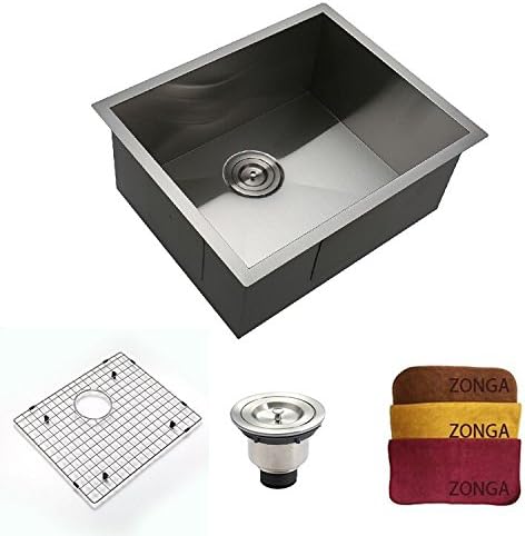 Zonga Commercial Kitchen Sink 18 Gauge Hamdmade Stainless Steel Kitchen Sinks Bowl with Dish Grid, Strainer and 12" 12" Dishcloth 2218