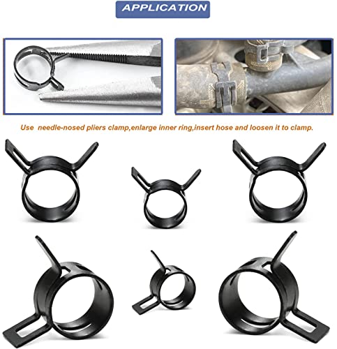 Image of AKIHISA 60 Pcs 28-33mm Spring Hose Clamp, Spring steel 65Mn Fuel Hose Clamp, 6 sizes for Silicone Vacuum Fuel Oil Hose Line Clamps
