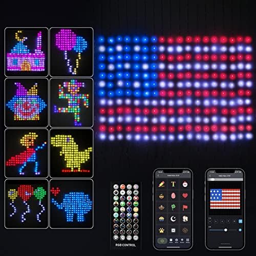 HOLILLUMA Smart Curtain String Lights, 400LED RGB Hanging Fairy Light, DIY Custom Pattern Word, 144 Festival Themes, Music Sync, Timing Function, APP Remote Control, Outdoor Indoor Holiday Decorations