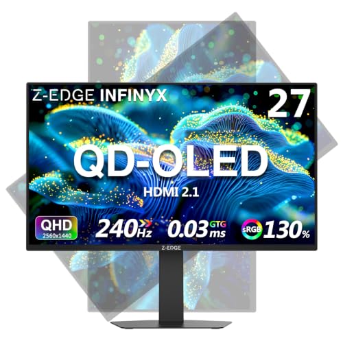 Image of Z-Edge 27 inch 1440P OLED Gaming Monitor, 2K QHD 240Hz Monitor, 0.03ms GTG Computer Monitor, 1500000:1 Contrast Ratio, 120% sRGB, 1.07B Colors, X27 Frameless Bezel, Height Adjustable, DPx2, HDMI x2