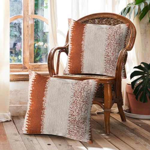 Orange Cushion Cover Orange and white Square Chenille stripes Throw Pillow Case Set Cushion Covers for Living Room Sofa Bed Bedroom Home Decor Garden Couch decoration pillowcase 45x 45cm set of 2