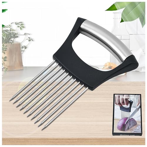 Onion Holder Onion Needles Premium Vegetable Slicer Chopper for Potato and Tomato Sharp Stainless Steel Food Slicer Helper Assistant Tool and Meat Tenderer