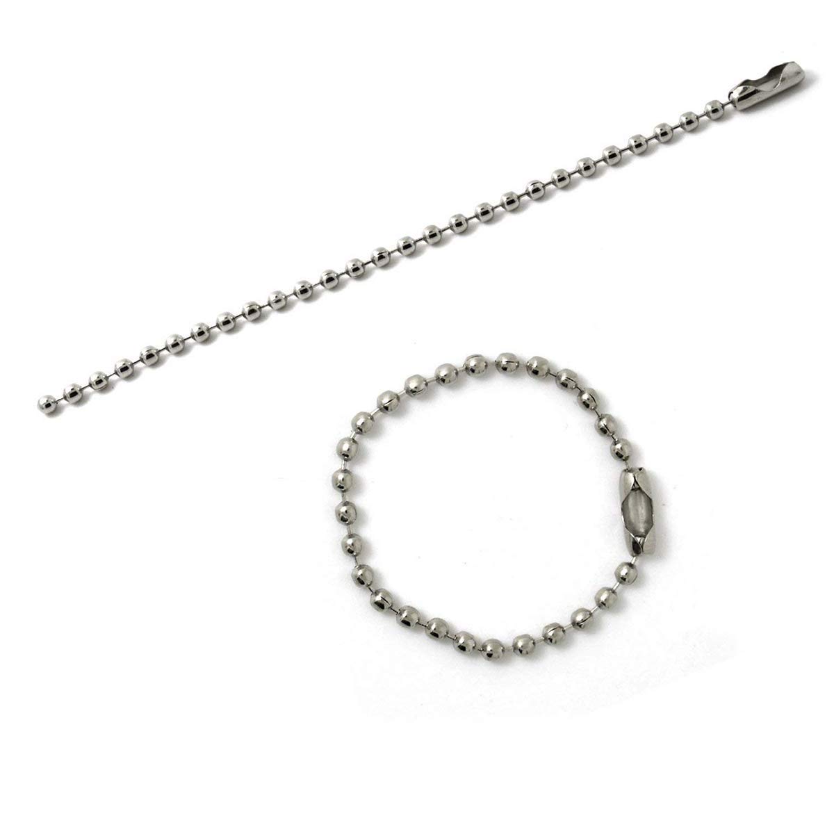 Lot De 100 Chaînes à Billes Argentées - Longueur 8cm - Pour DIY Bijoux, Porte-clés, étiquettes - Galvanisées, Brillantes