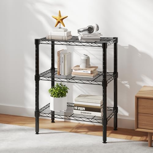 Image of DUMOS 3-Tier Metal Wire Storage Shelves, Adjustable Standing Storage Rack Shelf, Heavy Duty Steel Shelving Unit Organizers for Kitchen Bathroom Pantry Garage, 23.2 inch Wx13.4 Dx30.1 H, Black