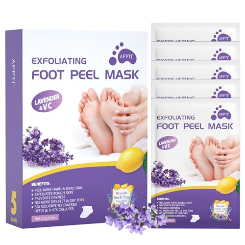 5 Pairs Foot Peel Mask - Lavender & VC, Exfoliating Callus Remover, Moisturising Foot Socks for Women & Men