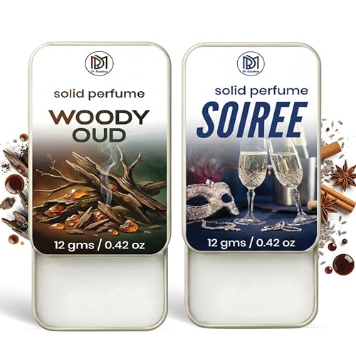 Image of Dr.Mashur Solid Perfume |Soiree&Woody oud Alcohol Free Wax Perfume Balm, Long Lasting | Pocket Tin 12g, Pack Of 2| Non Greasy Smooth Glide, Travel Friendly Men And Women