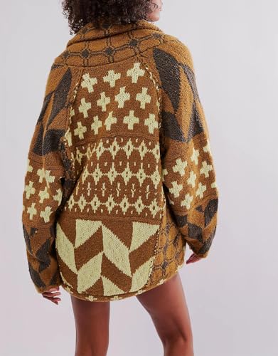 Image of Womens Knit Cardigan Sweater Button Down Oversized Sweaters Y2k Graphic Shawl Collar Fall Cardigans Coats, Brown, One Size