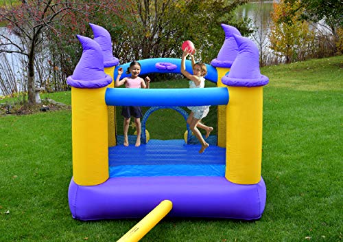 Wizard Inflatable Bounce House Bouncer, Spacious Bouncing Area With Fun Slide, Safe Hook-And-Loop Fastener Entrance, Basketball Hoop, Fun Party Wizard Castle Theme, Inflated Size: 9 Ft X 8 Ft X 7 Ft H #TOP2
