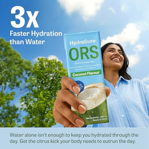 Image of HydraSure Coconut ORS Drink - 200 ml (Pack of 10) | Ready to Drink Electrolytes for Instant Hydration, Coconut Flavoured Beverage in tetra pack, WHO Recommended Formula