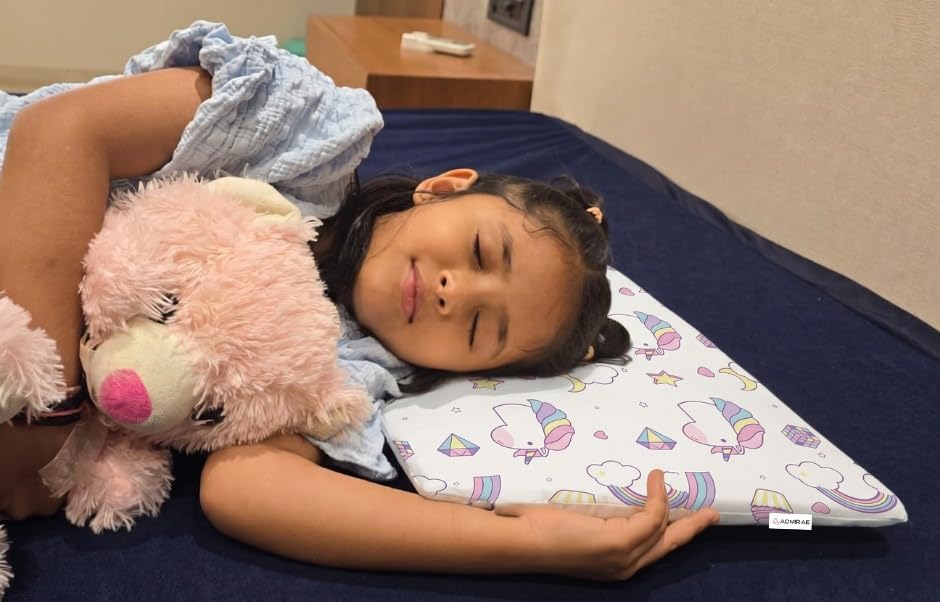 Image of Premium Memory Foam Toddler Thin Pillow with Washable Removable Cover | Head, Neck & Back Support | Ideal for Sleeping, Reading & Resting | Age 2 to 9 Year | 18.5x12.5x2.5in | Unicorn Print