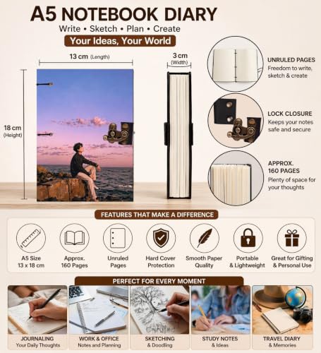 Image of Mountain River Bag Diary Notebook 7x5 Inch 160 Pages Unruled Journal for Writing