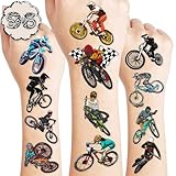 105 PCS Bike Temporary Tattoos Birthday Party Decorations Supplies Favors Black Bycicle Street Mountain Road Bike Sports Decor Stickers For Boys Girls Gift School Prizes Rewards