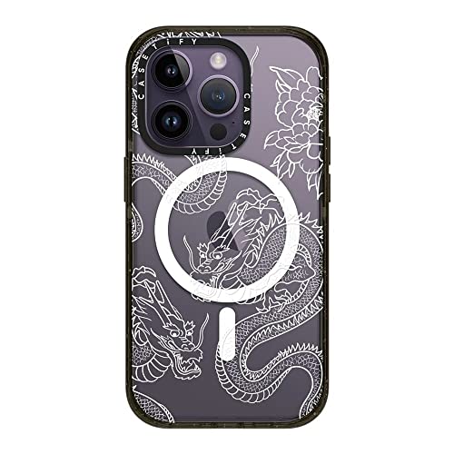 Coque iPhone 14 Pro CASETiFY Impact motif Dragons en noir brillant compatible MagSafe