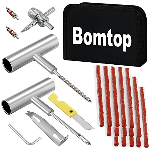 Bomtop Kit Réparation Pneu Tubeless, Meche Pneu crevaison Kit de réparation de Pneu pour Voitures, Moto, VTT, Jeep, SUV, Réparation de Pneu Plat Outillage de réparation des pneus