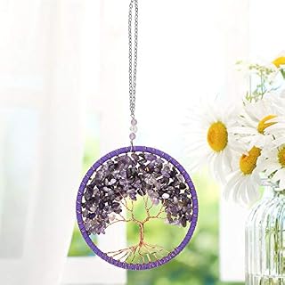 UTRUGAN Tree of Life Dream Catcher Glass Suncatcher Hanging Ornament Window Hanging Crystal Suncatcher Crystal Rainbow Suncatcher Glass for Homes, Garden, Shops, Bars and Cafes (Purple)