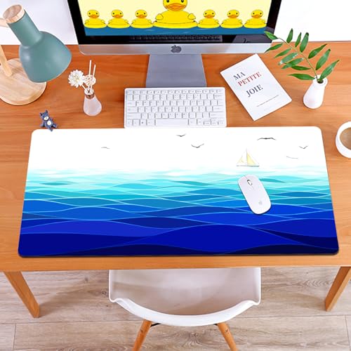 Eccellente Pad del mouse da gioco 80x40 cm Aqua barca a vela con onda marina grafica con uccello vista mare Horizon Maritime tavolo non distanza MAT COMPUTER Supporto per ufficio