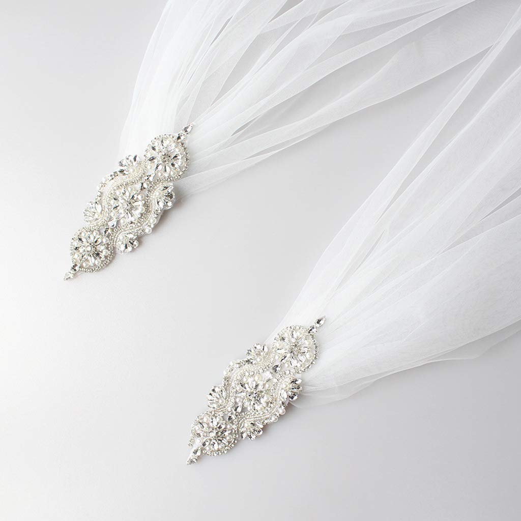 GUMEI Velo de Novia Mujer, Tul, Catedral, hasta el Suelo, Capas de Boda, Hombro, joyería de Cristal de imitación, Apliques Florales, Capa Larga para Novia