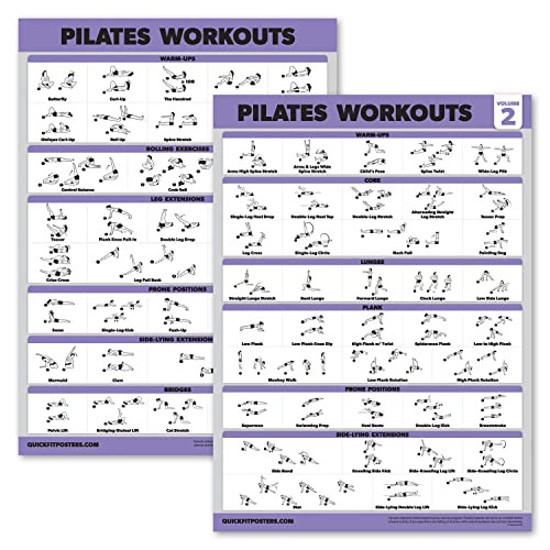Pilates-Workout-Poster, Band 1 & 2, Pilates-Matte, Arbeitsübungen, Fitness-Diagramm-Set (45,7 x 61 cm, laminiert), 2 Stück Pilates-Workout-Poster, Band 1 & 2, Pilates-Matte, Arbeitsübungen, Fitness-Diagramm-Set (45,7 x 61 cm, laminiert), 2 Stück