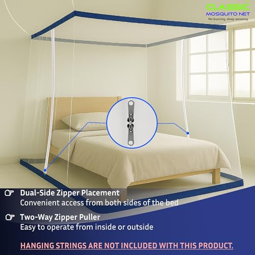 Image of Classic Mosquito Net for Single Size Bed with Double Zipper | Foldable Machardani | Polyester Strong & Breathable Mesh 4 x 6.5 ft | Easy Entry /Exit, Lightweight, Ideal for Home & Travel - Blue