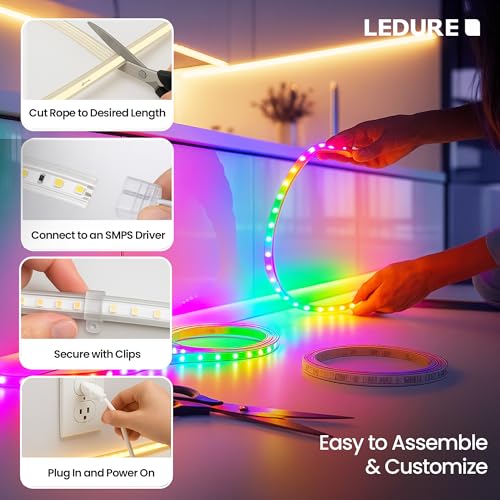 Image of Ledure Sera 10Meter LED Rope Light (Pack of 1) Multicolour Decorative Strip Light with 48 LEDs /Meter, IP65 Waterproof Flexible Rope for Indoor & Outdoor Use, Home, Garden, Balcony & Festive Decoration