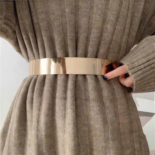 Ulalaza Womens Full Metal Sleek Mirror Plate Waistband Belt Chain Dress Decorated Skinny Golden Silver Belt4