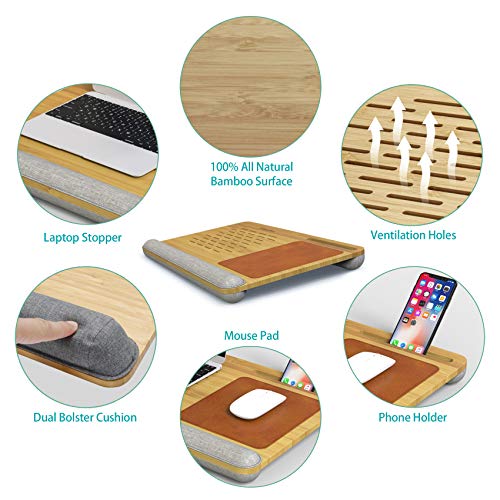 Laptop Desk, Bamboo Lap Desk For Laptop, Laptop Pad With Vent Holes, Built In Mouse Pad & Device Ledge, Pen & Phone Holder -Fits Up To 17 Inches Laptop Desks #TOP5