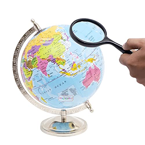 Image of Magicwand【10 Inch ht Chrome Base】Political Educational Laminated Rotating World Globe with Metal Base