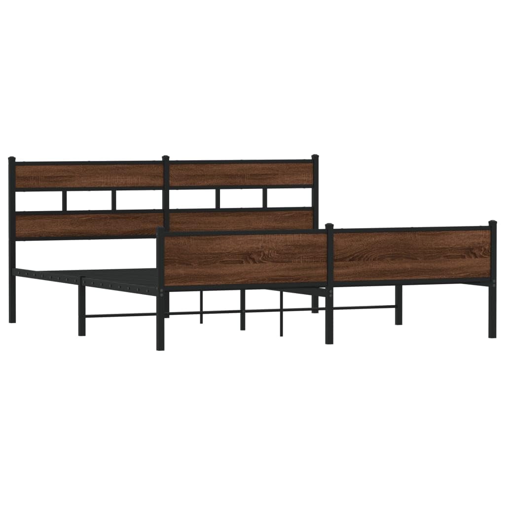 VIDAXL Metal & Oak Bed Frame - Brown - 207x187 cm
