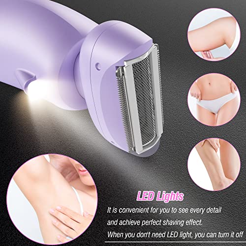 Electric Shaver For Women With Led Lights, Womens Electric Razor For Legs Underarms Bikini Public Hair, Wet Or Dry Shaving Razors, Portable Ladies Body Hair Trimmer Rechargeable & Battery Indicator #TOP4