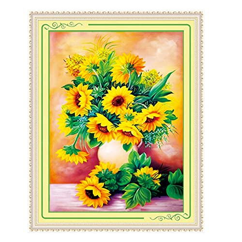 Findvoor Stamped Cross Stitch Kits For Beginners Full Range Of Cross Stitching Embroidery Pattern For Kids Or Adults, 11Ct Diy Needlepoint Embroidery Starter Kits-Sunflower Vase 15.7×21.3 Inch #TOP5