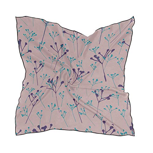 Soft Polyester Silk Head Scarf Girls Fashion Print Blue Purple Beautiful Flowers Scarf