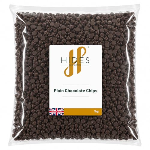 Hides Fine Foods - Dark Plain Chocolate Chips -1kg - GMO - Free - Suitable for Vegetarians - Baking - Desserts - Cookies - Muffins - Cakesicles - Cakes - Cupcakes -Tempering - Chocolate Mocha