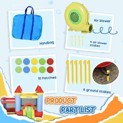 Outsunny Kids Bouncy Castle House Inflatable 4 in 1 with Blower - Image 4