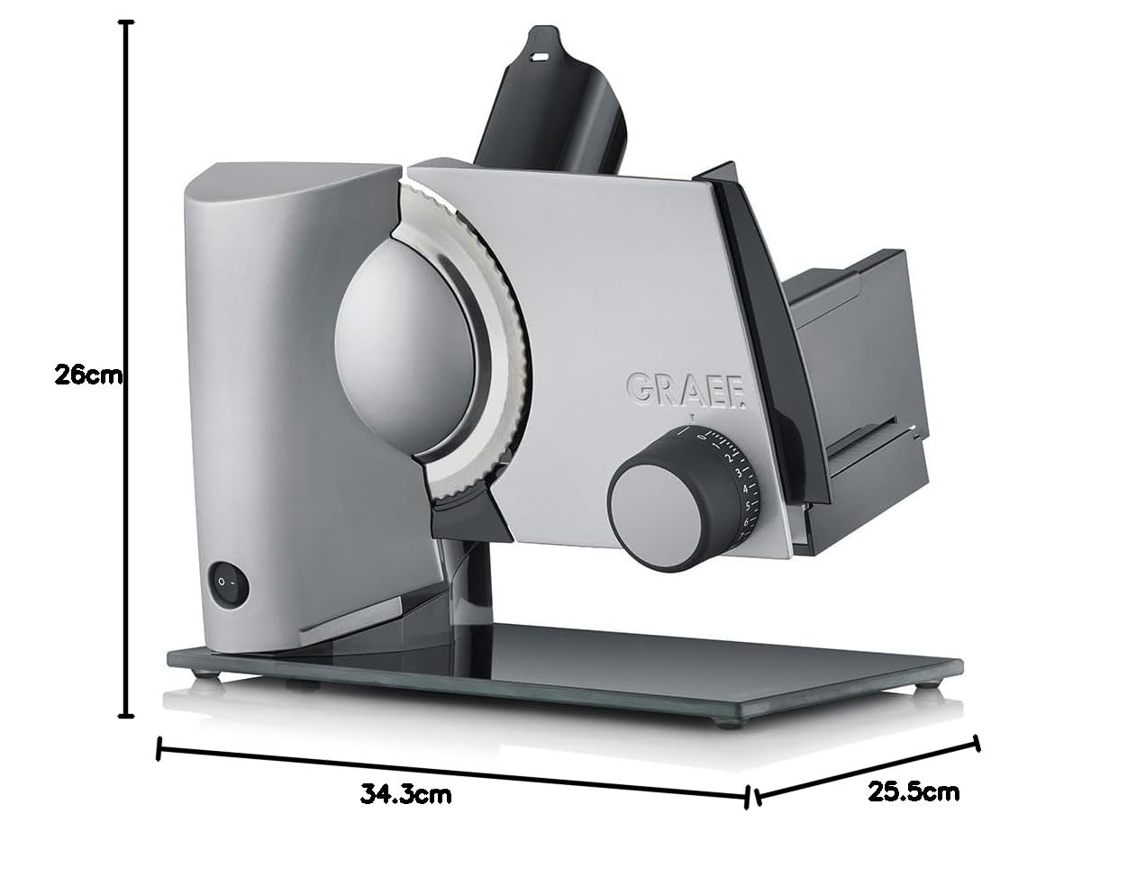 GRAEF Allesschneider S32100, multifunktionale elektrische Schneidemaschine, Wurst, Käse, Brot und vieles mehr, Brotschneidemaschine mit stufenlos einstellbarer Schnittstärke, silber