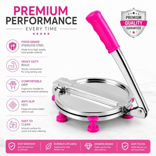 Image of Heavy Duty Stainless Steel Roti Press & Puri Maker 8 Inch | Manual Chapati Press with Smooth Pressing Plate | Dough Press Machine for Roti, Puri, Papad, Tortilla, Khakhra & Flatbread | Kitchen Tool