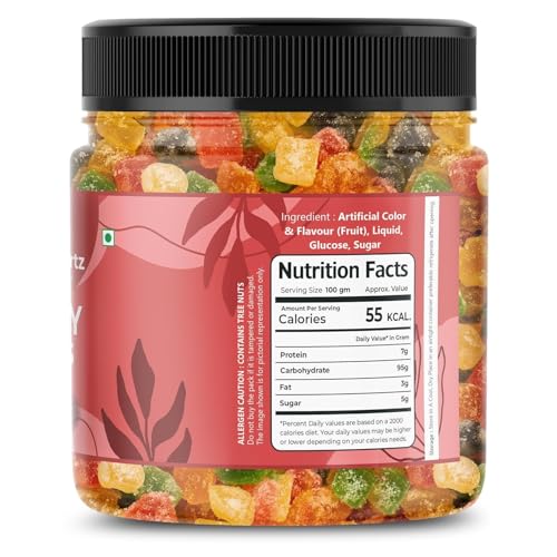 Image of FreshoCartz Mix Fruit Jelly Bites 800gm Jar - Sugar Coated Jelly Candy | Assorted Fruit Flavour Juicy Jellies | Soft & Chewy Colorful Candies | Party Treats & Kids Favourites | Pack of 1