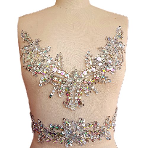 Sumptuous Handmade Ab Colour Sew On Sequin Rhinestones Collar Waist Belt Costume Dress Fine Crystal Appliques Designs Sewing For Diy Wedding Dress Quilt Trimming (Ab) #TOP1
