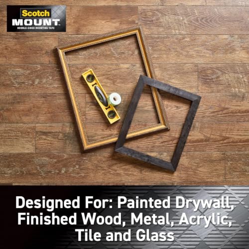 Image of Scotch-Mount Indoor Double-Sided Mounting White Tape, 1 in x 125 in (10.4 ft), Features 3M Industrial Strength Adhesive, No Mess or Tools (314H-MED) (Pack of 2)