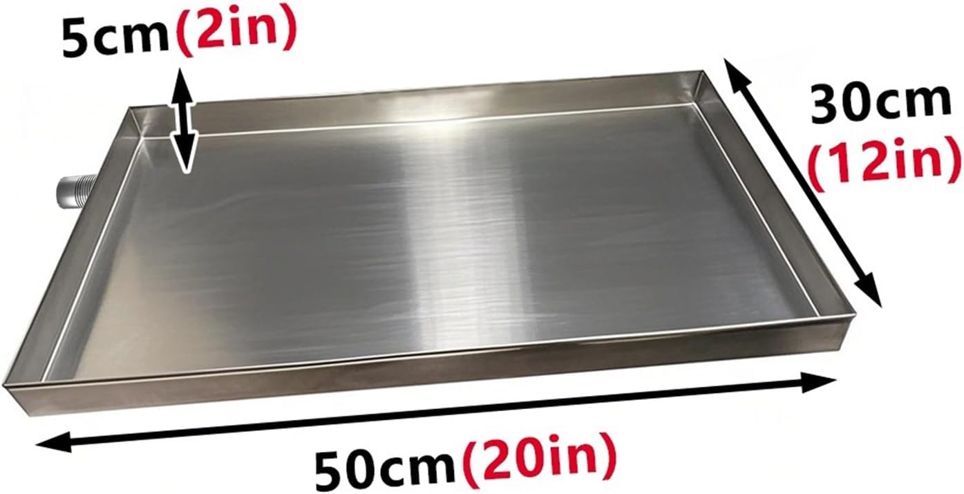 Heavy Duty 304 Stainless Steel HVAC Drain Pan - Leak Proof Air Conditioner Drip Pan for AC Systems & Washing Machines (20x12in / 50x30cm)