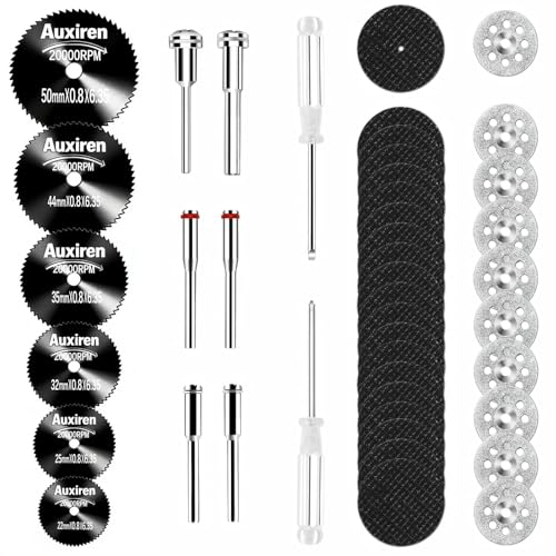 44 PCS Cutting Wheel Set for Dremel Rotary Tool: 20 Resin Cutting Discs, 6 Mini HSS Saw Blades, 10 Diamond Cut Off Wheels & 2 Screwdrivers Can Cutting Wood, Metal, Plastic, Glass, Tile, Stone (Black)