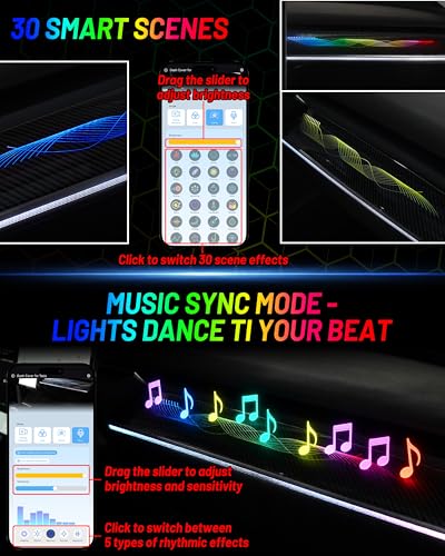 Luces LED RGB salpicadero Tesla Model Y evita reflejos con organizador 6