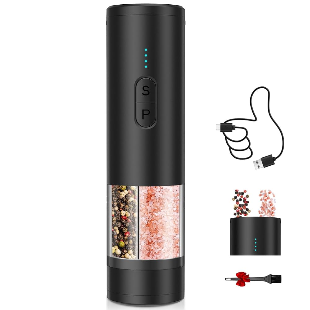 CTRLZS LED Light Equipped 2in1 Electric Salt and Pepper Grinder, USB Rechargeable, Automatic Mill Shaker Set