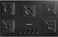 Brastemp Cooktop, Preto, 5 Bocas, Gás, GLP/GN, Chama Simmer, Mesa de Vidro, Ferro Aramado, 73x46x8,6 cm, Superautomático