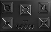 Brastemp Cooktop, Preto, 5 Bocas, Gás, GLP/GN, Chama Simmer, Mesa de Vidro, Ferro Aramado, 73x46x8,6 cm, Superautomático