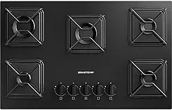 Brastemp Cooktop, Preto, 5 Bocas, Gás, GLP/GN, Chama Simmer, Mesa de Vidro, Ferro Aramado, 73x46x8,6 cm, Superautomático