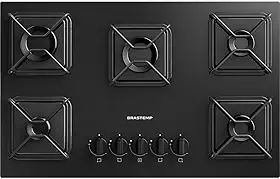 Brastemp Cooktop, Preto, 5 Bocas, Gás, GLP/GN, Chama Simmer, Mesa de Vidro, Ferro Aramado, 73x46x8,6 cm, Superautomático
